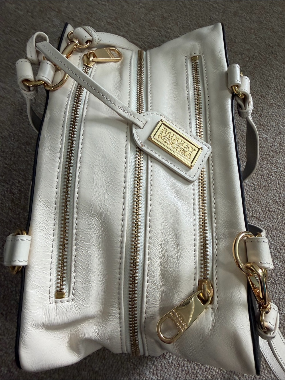 Authentic Badgley Mischka Nina Cube satchel/shoulder bag cream/black, EUC - Picture 6 of 10